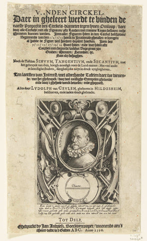 Titelblad Ludolf van Ceulen, Vanden circkel (Delft 1596), met portret van Ludolf van Ceulen op 56-jarige leeftijd, Jacob de Gheyn (II), 1596 Canvas Print