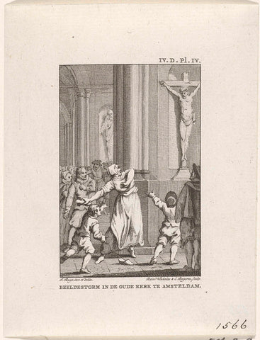 Iconoclasm in the Oude Kerk in Amsterdam, 1566, Reinier Vinkeles (I), 1780 - 1795 Canvas Print