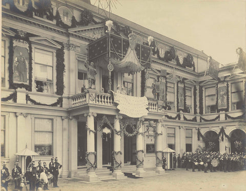 Queen Wilhelmina and Queen Mother Emma on the balcony of Noordeinde Palace in The Hague, Adrianus van der Grient, 1898 Canvas Print