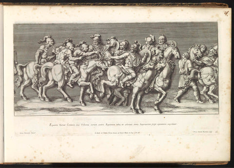 Part of a triumph procession with the emperor Sigismund I on horseback and soldiers with hellbearables and fasces, Pietro Sante Bartoli, 1680 Canvas Print