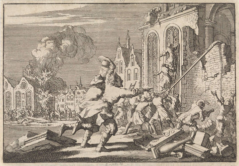 Vandalizing Catholic chapels in London, 1688, Jan Luyken, 1698 Canvas Print