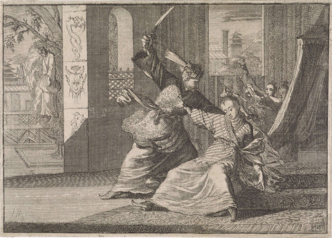 Emperor Chongzhen of China kills his daughter and commits suicide afterwards, 1644, Caspar Luyken (attributed to), 1701 Canvas Print