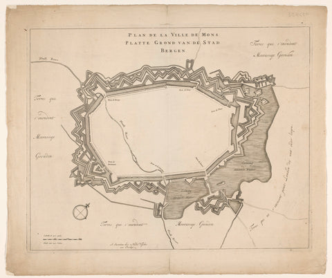 Map of Bergen (Mons), anonymous, 1677 - 1720 Canvas Print