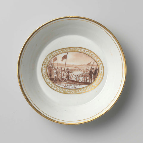 Saucer with an image of William the Silent crossing the Maas, anonymous (attributed to), after 1794 Canvas Print