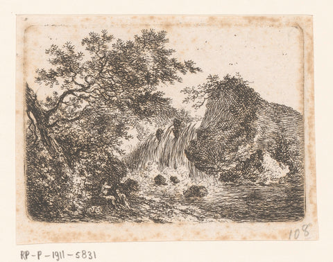 Landscape with a waterfall at rocks, Sauveur Legros, 1796 Canvas Print