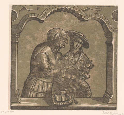 Unequal couple: an old man with a young woman, Hans Adam (possibly), 1506 - 1568 Canvas Print