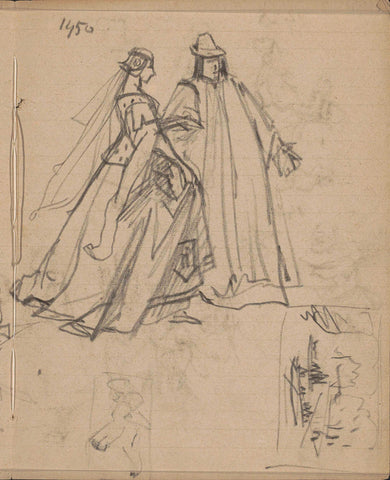 Man and woman in costumes from 1450, Marius Bauer, 1885 Canvas Print