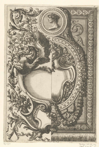 Two half panels with cartouche, Jean Lepautre, c. 1682 - c. 1734 Canvas Print