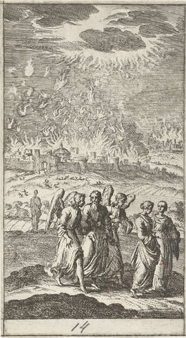 Lot and his daughters leave the burning Sodom, anonymous, 1681 - 1762 Canvas Print