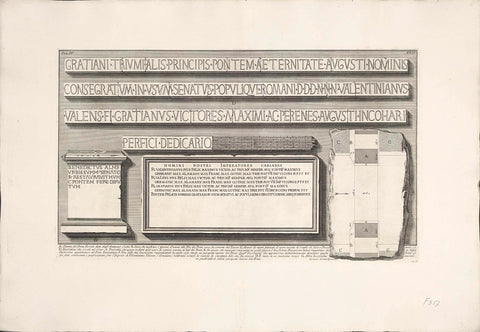 Plattegrond en inscripties van Pons Cestius te Rome, Giovanni Battista Piranesi, c. 1756 - c. 1757 Canvas Print