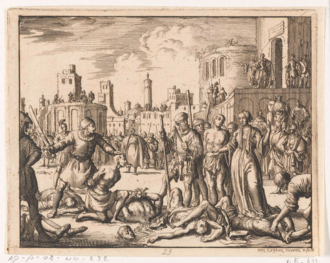 Felicitas beheaded her seven sons, Jan Luyken, 1685 Canvas Print