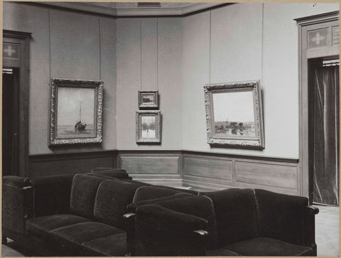 Room with four paintings, on the right a landscape with two cows, c. 1910 - c. 1930 Canvas Print