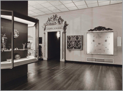 Room 162 with display cases with various metal objects, tile panel and geormamented door frame, 1982 Canvas Print