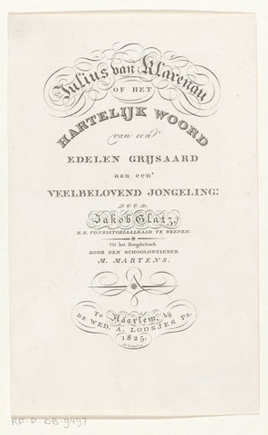 Titelpagina voor: Jakob Glatz, Julius van Klarenau, 1825, Daniël Veelwaard (I), 1825 Canvas Print