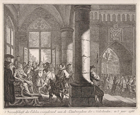 Offering the Supplication to the Duchess of Parma, 1566, Simon Fokke, 1752 Canvas Print