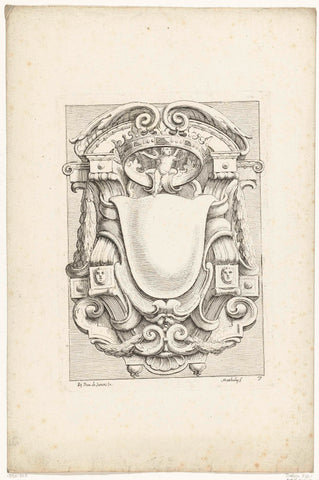 Cartouche in the form of a shield, Lodovico Mattioli, c. 1670 - c. 1680 Canvas Print