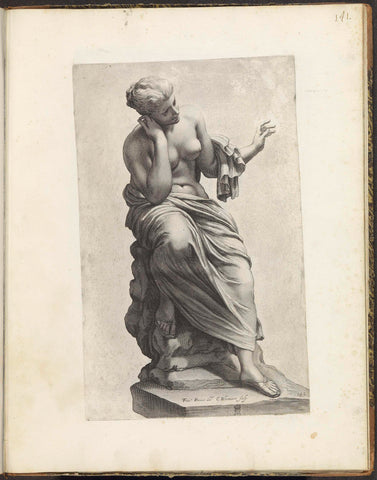 Statue of a seated half-naked woman, Cornelis Bloemaert (II), 1636 - 1647 Canvas Print