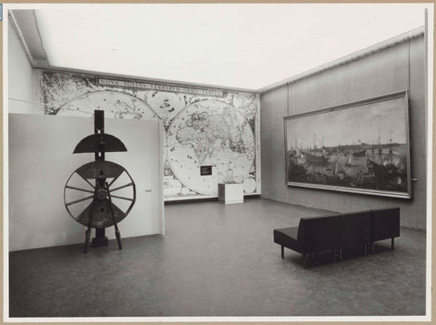 Room with wheel, world map and painting, c. 1957 Canvas Print