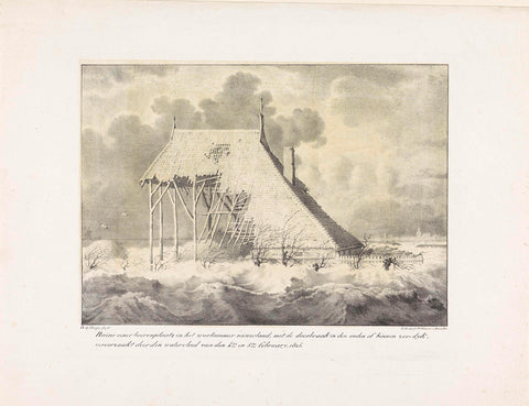 Washed away farm in Friesland, 1825, Douwe de Hoop, 1825 Canvas Print