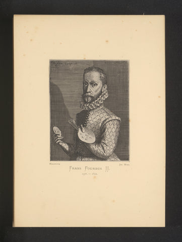 Reproduction of an engraving of a portrait of Frans Pourbus (II) by Hendrick Hondius, Joseph Maes, c. 1872 - in or before 1877 Canvas Print