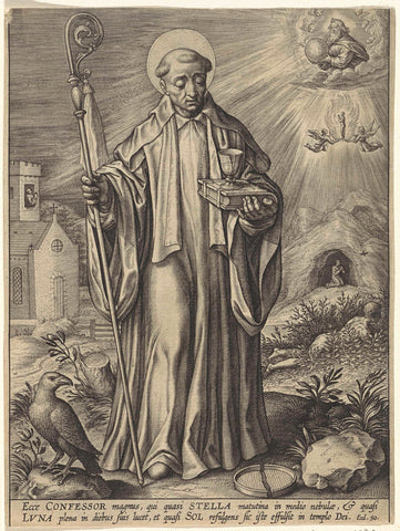 H. Benedictus of Nursia, Hieronymus Wierix, 1563 - 1619 Canvas Print