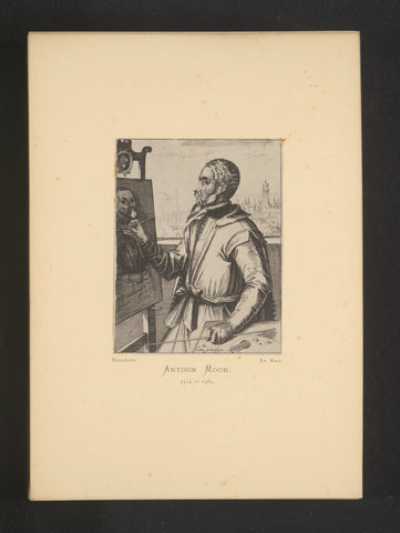 Reproduction of an engraving of a portrait of Anthonis Mor by Hendrick Hondius, Joseph Maes, c. 1872 - in or before 1877 Canvas Print