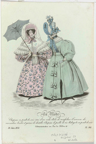 La Mode, 28 June 1834, Pl. 384 : Chapeau en poult de soi (...), Jean Denis Nargeot, 1834 Canvas Print