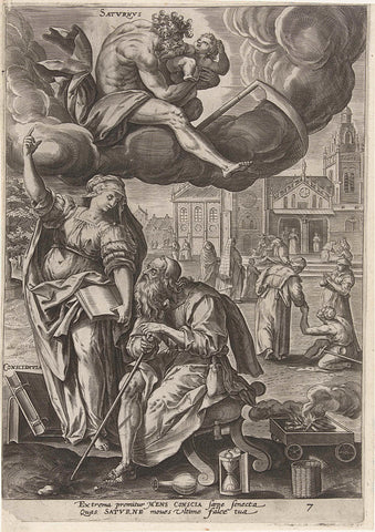 High age under the influence of Saturn, Adriaen Collaert, 1581 Canvas Print