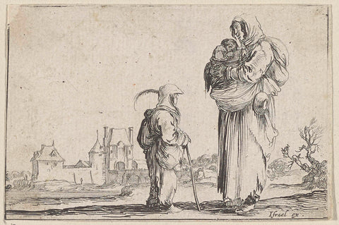 Woman with child on the arm and a standing child, Stefano della Bella, 1620 - 1664 Canvas Print