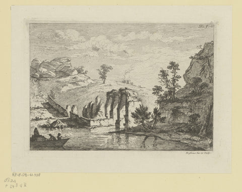 River landscape with remains of an aqueduct, Jean Jacques de Boissieu, 1763 Canvas Print