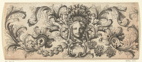 Frisian with mask between leaf vines, , c. 1668 - c. 1689 Canvas Print