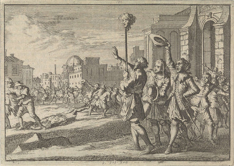 Head of the slain Masaniello is carried around Naples at a peak, 1647, Caspar Luyken, 1698 Canvas Print