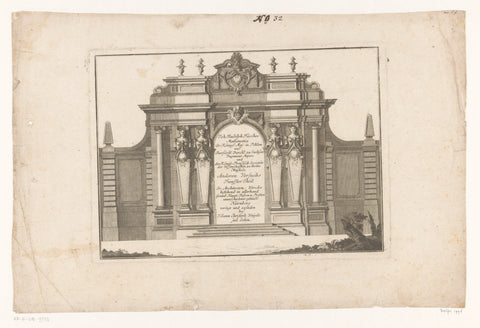 Façade with columns and caryats, anonymous, 1729 Canvas Print