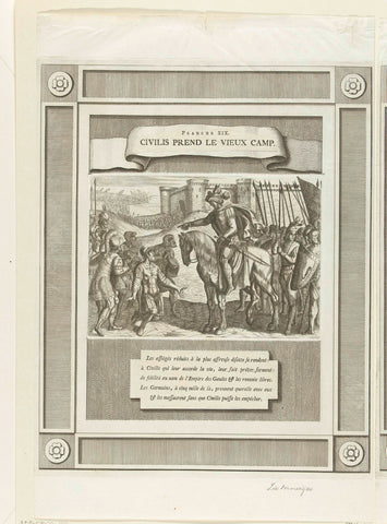 Exhausted Roman soldiers beg Civilis for mercy, 69-70, anonymous, 1768 - 1770 Canvas Print