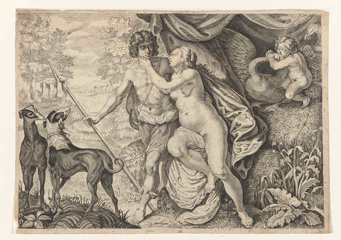 Venus and Adonis, Crispijn van de Passe (II) (attributed to), c. 1636 - 1670 Canvas Print