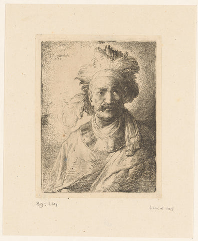 Old man with feather headdress, Christian Wilhelm Ernst Dietrich, 1732 Canvas Print