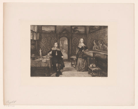 Young scholar and a woman at the harpsichord, William Unger, 1847 - 1889 Canvas Print