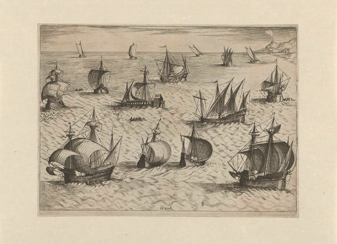 Several ships at sea, c. 1550, Frans Huys (attributed to), 1540 - 1562 Canvas Print