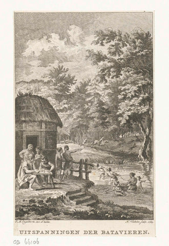 Hunting, fishing and relaxation at the Batavians, Harmanus Vinkeles, 1784 Canvas Print