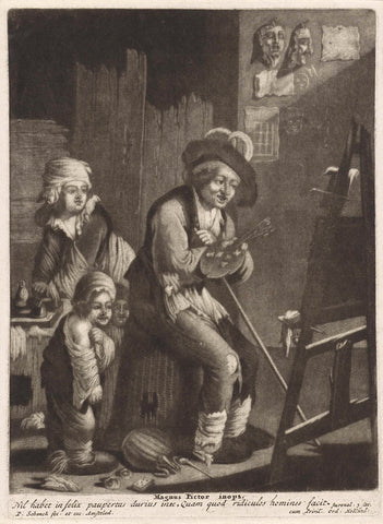 Poor painter with his family, Pieter Schenk (I), 1670 - 1713 Canvas Print