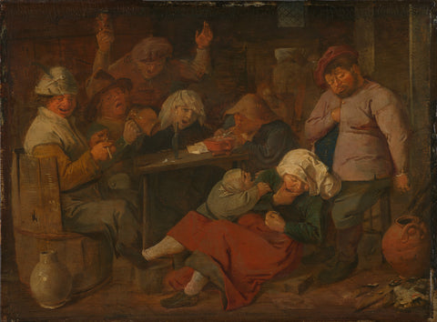 Poor Folk Drinking in a Tavern, Adriaen Brouwer, c. 1625 - c. 1630 Canvas Print