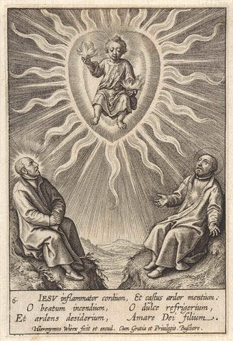 Christ child in a flaming heart, Hieronymus Wierix, 1563 - before 1619 Canvas Print