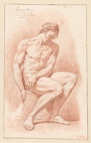 Seated male nude, seen from the front (3rd prize 1777), Jan Bulthuis, 1777 Canvas Print