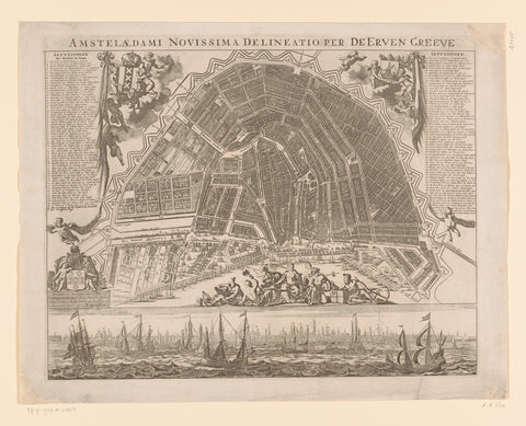 Map of Amsterdam with cityscape, anonymous, 1784 - 1785 Canvas Print