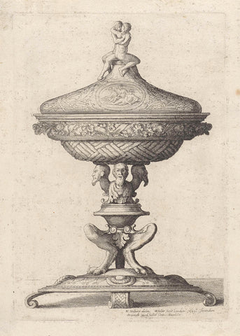 Ornamental goblet with pair hugging each other, Wenceslaus Hollar, 1642 Canvas Print