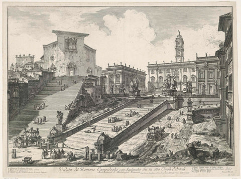 Stairs to Piazza del Campidoglio and Santa Maria in Aracoeli in Rome, Giovanni Battista Piranesi, 1748 - 1778 Canvas Print