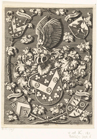 Coat of arms of the hellemans family, Michiel le Blon, 1625 Canvas Print