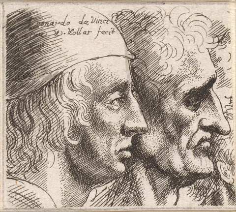 Two men's heads and profil, Wenceslaus Hollar, 1645 Canvas Print