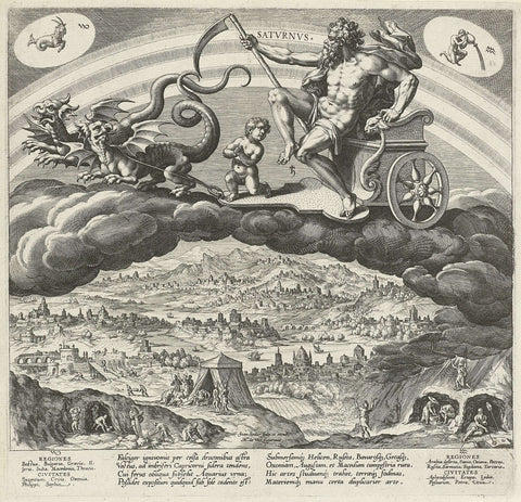 The planet Saturn and its influence on the world, Johann Sadeler (I), 1585 Canvas Print