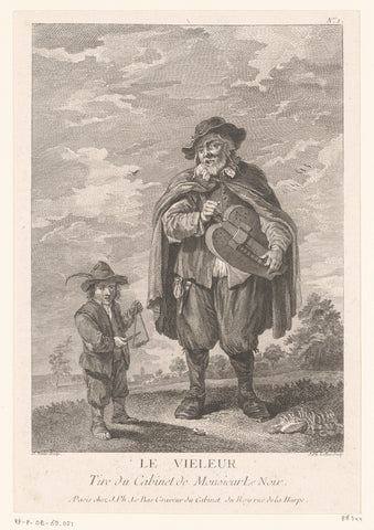 Singing man with turny gurdy and boy with triangle, Jacques-Philippe Le Bas, 1717 - 1783 Canvas Print